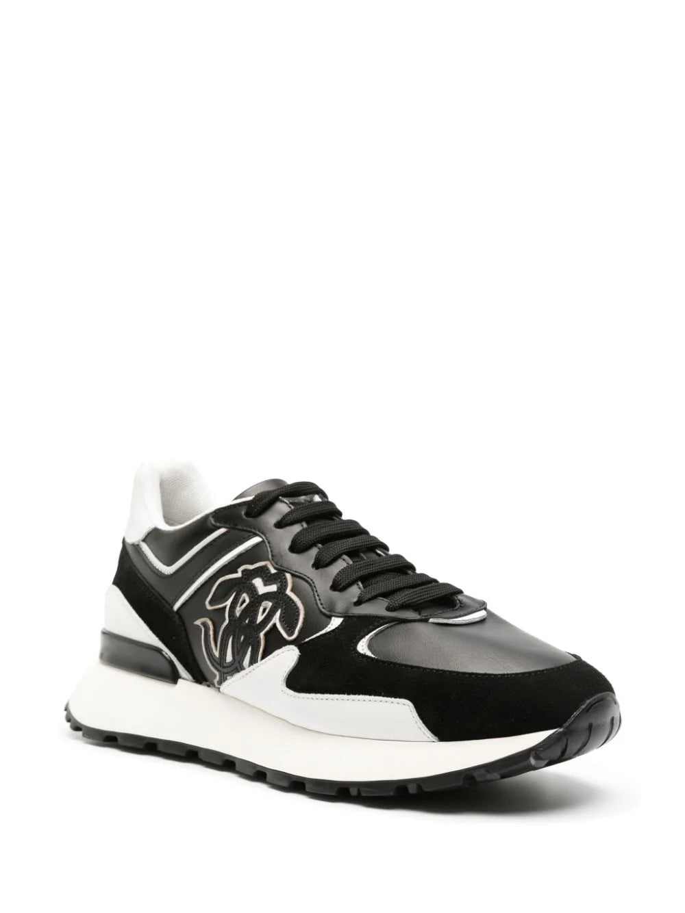 Roberto Cavalli Mirror Snake-embellished leather sneakers